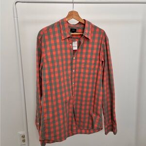New J. Crew Shirt Orange / Salmon and Grey  Gingham Button Down Top Large